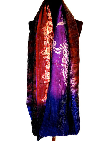 Purple Blue Burgundy Sari Vintage Scarf