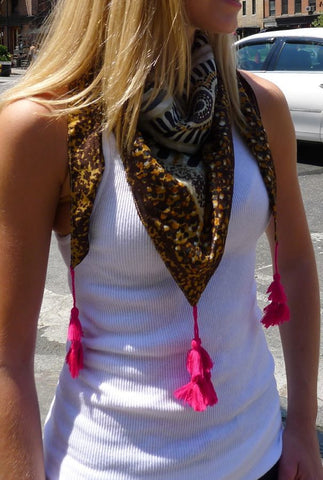 Brown Silk Scarf with Tassels Brown Silk Scarf with Tassels