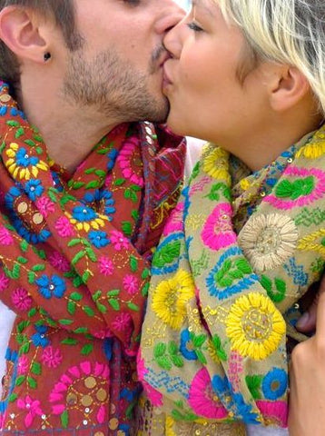 Pink,Yellow scarf with Traditional Indian embroidery on Lola&Lenny Pink,Yellow scarf with Traditional Indian embroidery on Lola&Lenny