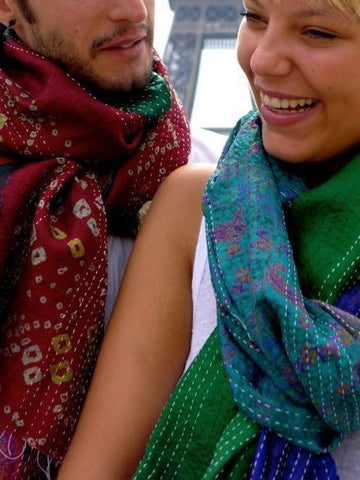 Green Sari Vintage Scarf on Lola & Lenny Green Sari Vintage Scarf on Lola & Lenny