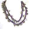 Purple and silver long pendant necklace