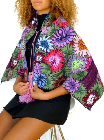 Red ,Pink,yellow Floral embroidered  Mayan shawl Red ,Pink,yellow Floral embroidered  Mayan shawl