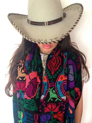 Multicolored embroidered woolen shawl