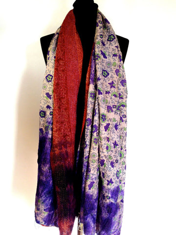 Purple/Red/Green Flower Sari Vintage Scarf