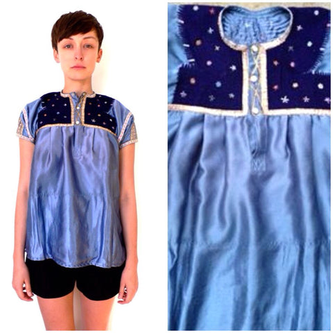 Blue satin blouse