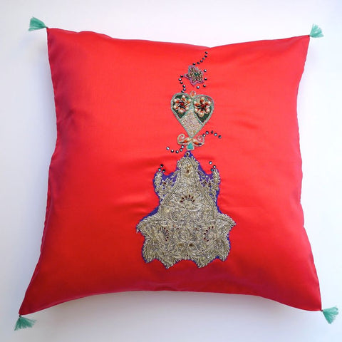Red/Swarovski elements cushion