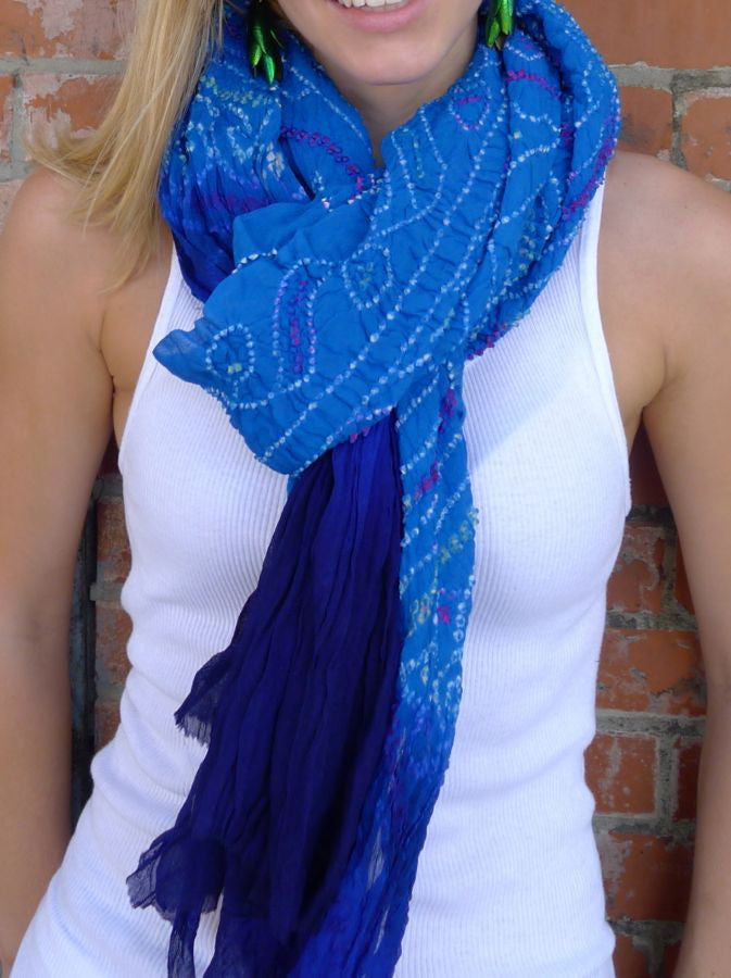 Blue Jaipur Tie-dye Silk scarf on Connan Jean Luc