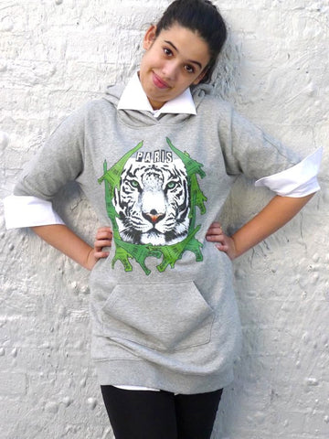 Grey sweatshirt with Eiffel tower and tiger print