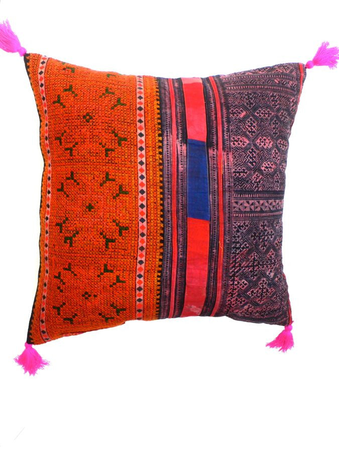 Red /Orange Vintage Patchwork Cushion