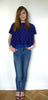 Blue/Purple cross stitch blouse top