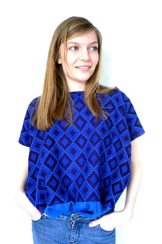 Blue/Purple cross stitch blouse top