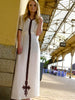 White traditional Ethiopian dress with Green  Red and Gold, cross embroidered motif