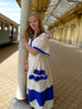 White traditional Ethiopian dress with blue / pink / green color blocks