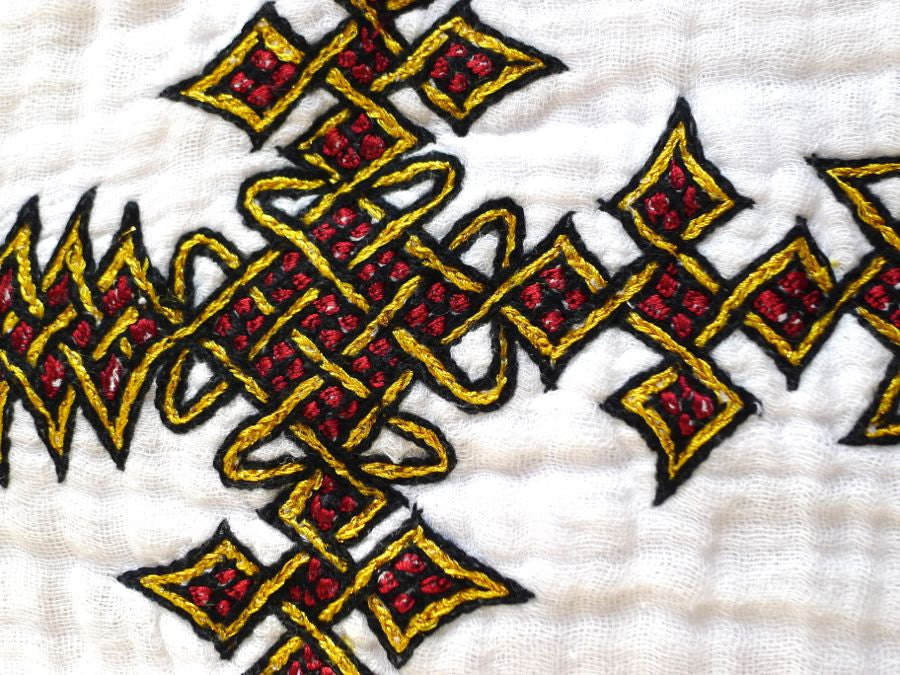 White traditional Ethiopian dress with Green Red and Gold, cross embro FTWWL White traditional Ethiopian dress with Green Red and Gold, cross embro FTWWL