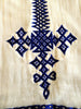 White traditional Ethiopian dress with blue cross embroidered motif