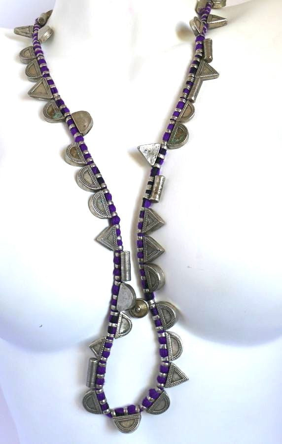 Purple and silver long pendant necklace