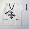 White traditional Ethiopian tunic with multicolored cross embroidered motif