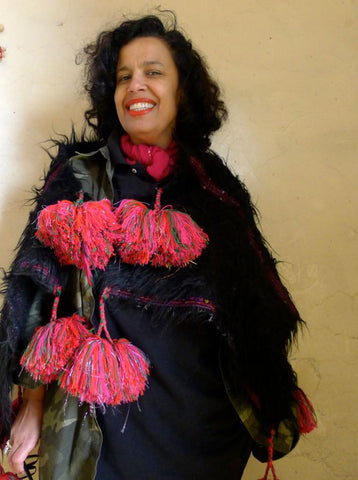 Black woolen Blanket/shawl &Pink pompom tassels