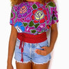 purple red cross stitch blouse top