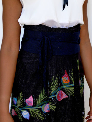 Black floral embroidered skirt from Zinacantan Mexico