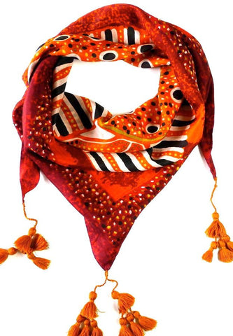 Orange Silk Scarf with Tassels