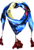 Blue  silk scarf with Tassels