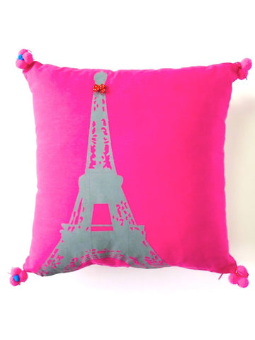 Pink or green Eiffel Tower print cushion