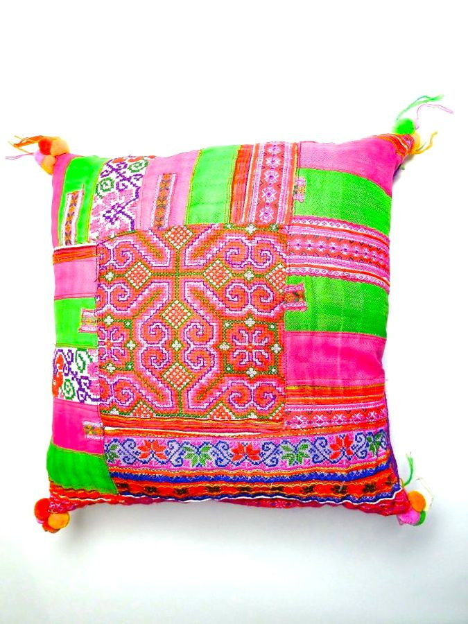 Pink/Green Vintage patchwork cushion