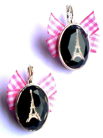 Pink and black Eiffel Tower earrings