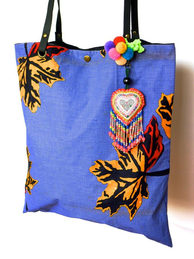 Blue African style Batik print bag with Thai detailing